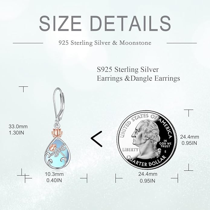 AOBOCO Teardrop Dangle Earrings for Women 925 Sterling Silver Moonstone Flower Filigree Leverback Jewelry Birthday