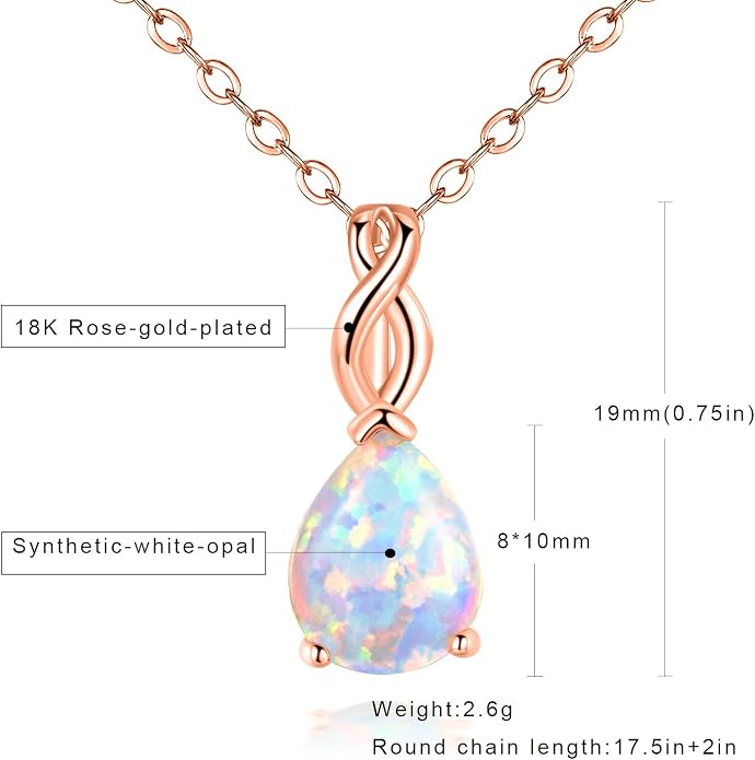 VOLUKA Created Opal/Amethyst/Mystic Topaz Pendant Necklace for Women,18K White/Rose Gold Plated Chain Wedding Engagement Jewelry Gift