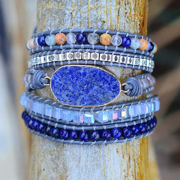 Boho Wrap Bracelet for Women, Handmade Natural Imperial Jasper Multi-Layer Stone Beaded Bracelet, Bohemian Healing Crystal Stone Jewelry Gifts