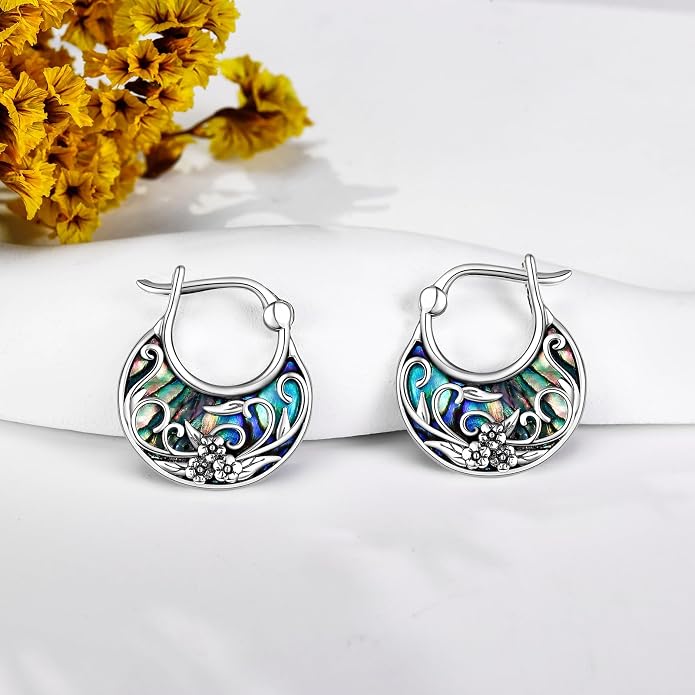 Tree of Life/Sunflower/Mountain/Daisy/Flower/Dragonfly/Butterfly/Earrings 925 Sterling Silver Hoop Earrings for Women