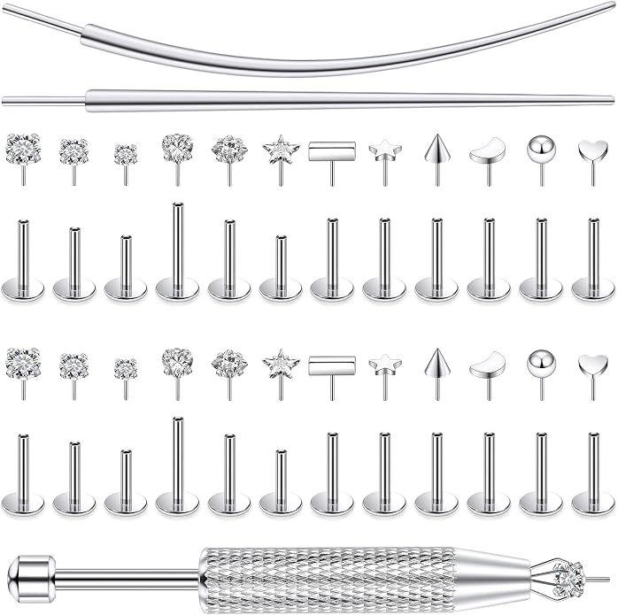 20/18/16g Gold Flat Back Threadless Earrings Nose Rings Lip Studs Surgical Steel Piercing Jewelry for Women Men