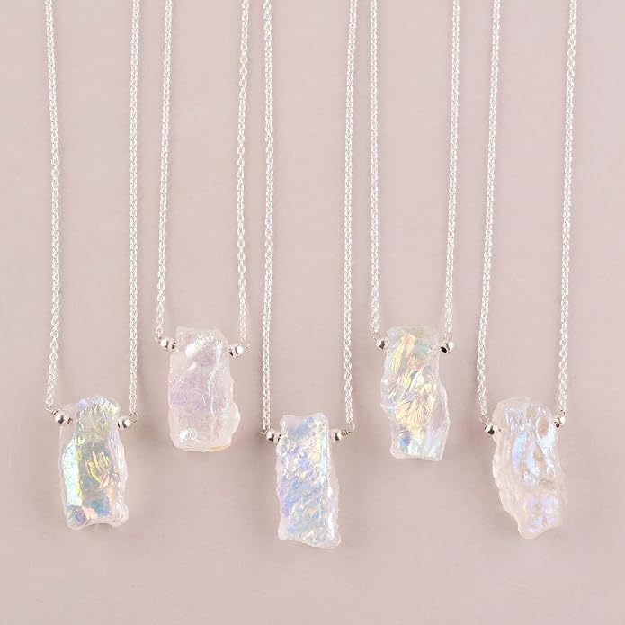 Natural Angel Aura Quartz Crystals Pendant Necklace, Cabochon Gemstone, Energy Healing Crystals, Birthday, Gift for Her, Gemstone Jewelry 18 inch AAA+ Quality
