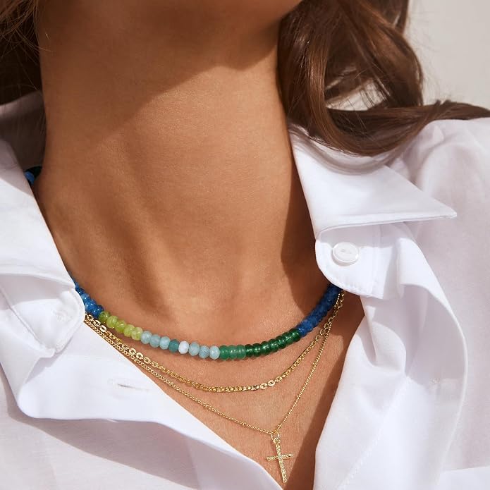 KELORIS PATH Beaded Necklace for Women, Colorful Gemstone Boho Bead Choker for Beach, Trendy Summer Natural Stone Jewelry Gifts
