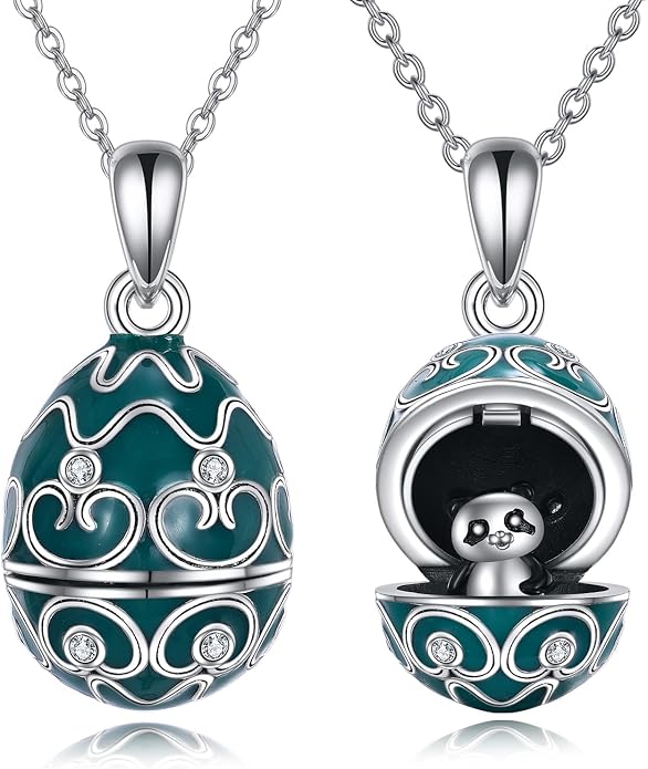 AXELUNA Fox Necklace Sterling Silver Easter Egg Necklace Fox Pendant Animal Jewelry Gifts for Women Girls Birthday Graduation Gift