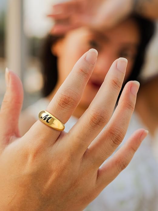 GOLDCHIC JEWELRY Chunky Dome Ring for Women, Stainless Steel Bold Stacking Croissant Statement Ring For Men (Size 7-12, Custom)