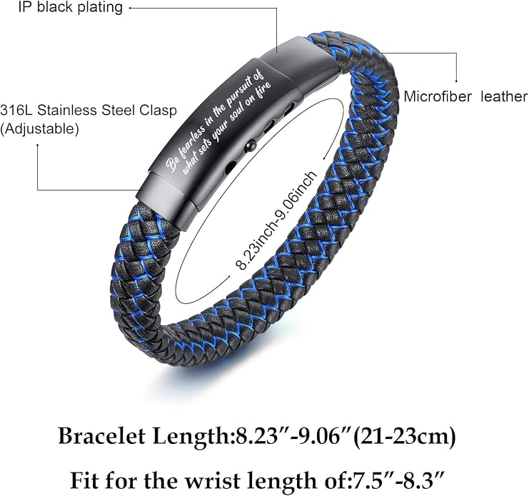 VNOX Men's Inspirational Mantra Engarved Handmade Braided Leather Adjustable Cuff Bangle Bracelet Encouragement Motivational Gift for Men