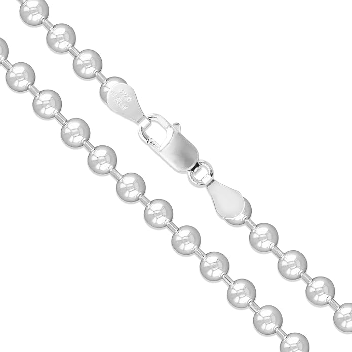 Verona Jewelers 925 Sterling Silver Italian 1.5MM, 2MM,3MM,4MM,5MM Silver Bead Ball Chain Necklace, Sterling Silver Bead Necklace, Italian Bead Necklace, Solid Dog Tag Chain Army Necklace