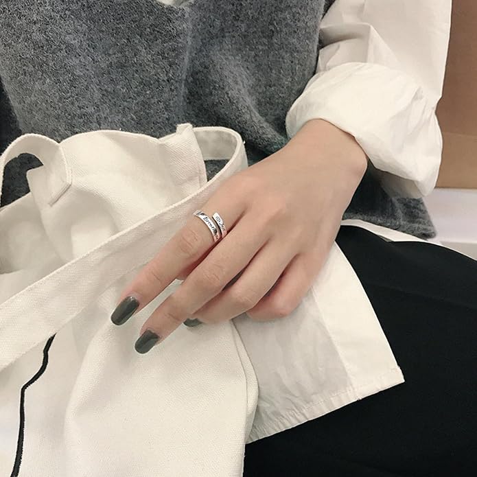 HUASAI Just Breathe Hope Rings for Women Adjustable Tarnish Resistant Stainless Steel Inspirational Jewelry Gifts