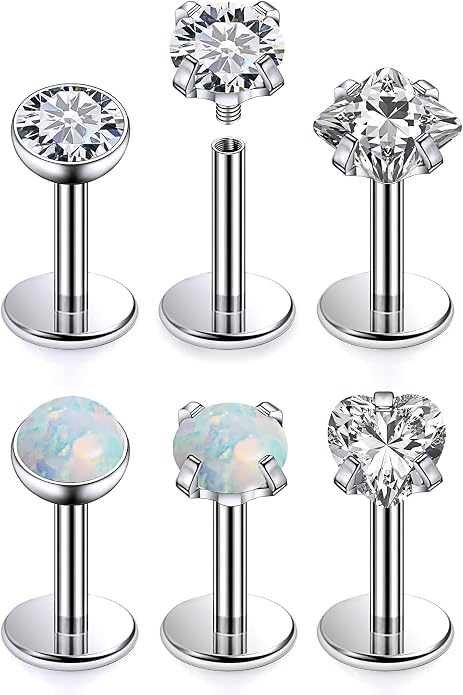 F136 Titanium Flat Back Screw on Nose Rings Earrings 20g 18g Stud for Men Women Cartilage Tragus Lip Labret Piercing Jewelry 6mm 8mm Hypoallergenic Internally Threaded