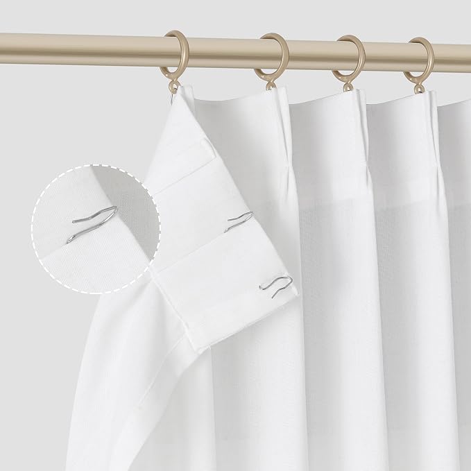 Aersas White Pinch Pleat Linen Curtains 45 Inch Long for Kitchen Pleated with Hooks Back Tab Light Filtering Boho Farmhouse Short Semi Sheer 45 Inch Cafe Curtain for Dining Room RV Small Window