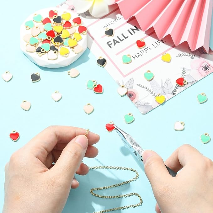 DanLingJewelry 100pcs Random Color Alloy Enamel Heart Charms Peach Heart Charms Enamel Dangle Pendants for Valentine's Day Jewelry Making