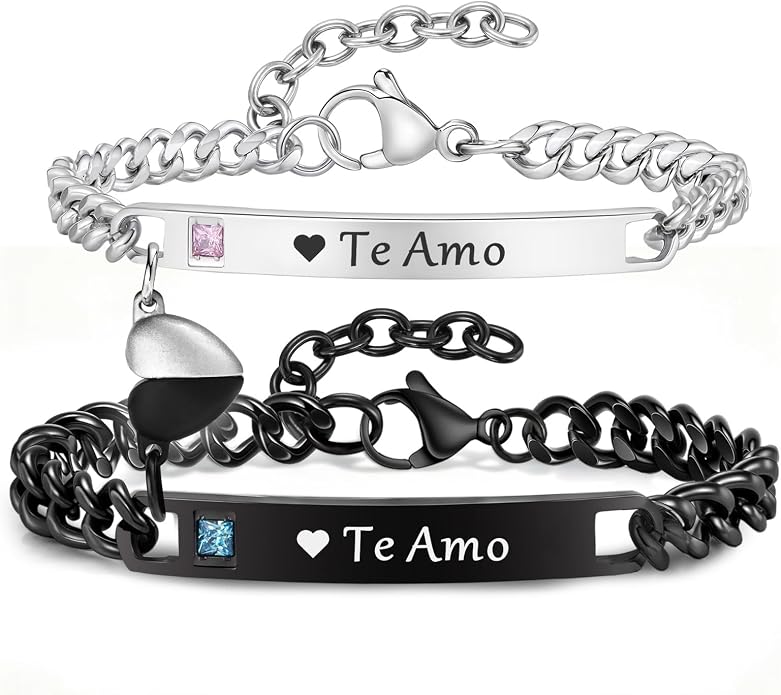 MEALGUET Matching Couple Bracelets for Men Women : His Hers Stainless Steel Cuban Link Chain Bracelets Set for Boyfriend Girlfriend Husband Wife, Romantic Gifts for Valentines Birthday Anniversary