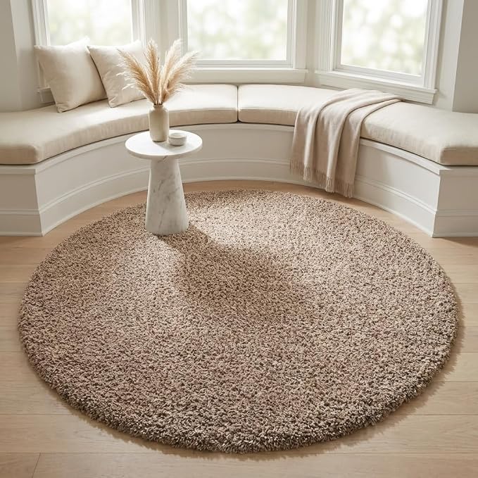 Unique Loom Solid Shag Collection Area Rug (10' 2" Round, Taupe)
