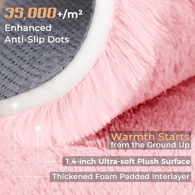 OPPODREAM 5ft Pink Circle Rug for Bedroom, Ultra-Soft Round Rugs 5-ft for Living Room, Fluffy Carpet for Nursery, Kids, Girl, Boy, Baby, Plush, Fuzzy, Shag, Shaggy, Cute Home Decor