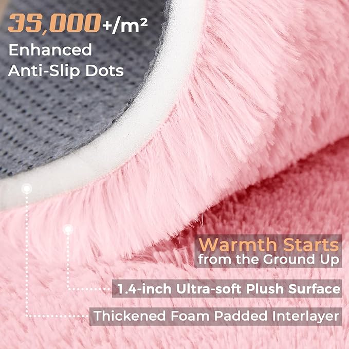 OPPODREAM 3x5 Pink Rugs for Bedroom, Ultra-Soft Fluffy Area Rugs for Living Room, 3 x 5 Shag Carpet for Nursery, Kids, Girl, Boy, Baby, Plush, Fuzzy, Shaggy, Cute Home Decor