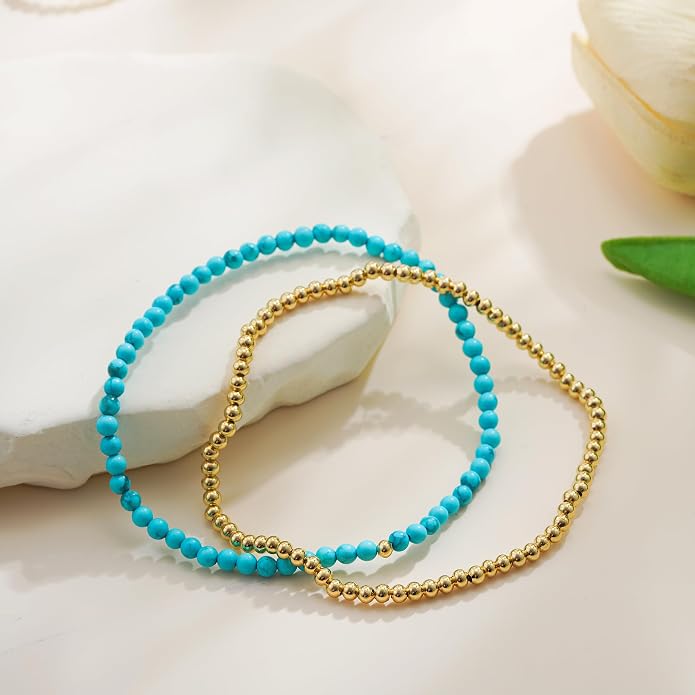 Boho Gold Anklet Bracelets for Women, Waterproof Beach Layered Pearl Beaded Turquoise Anklets Set Handmade Jewelry Gift