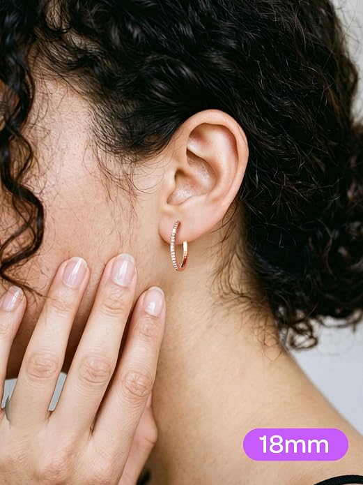 ChicSilver 925 Sterling Silver Huggie Earrings for Women 14K Gold Plated Silver Hoop Earrings for Women Hypoallergenic Small Cubic Zirconia Huggie Earring (6/8/10/12/14/16/18/20mm)