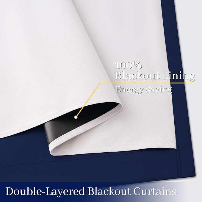 Yakamok Navy Blue 100% Blackout Curtains 84 Inches Long 50" Wide, 2 Panels | Blackout Curtain Panels for Bedroom, 2 Thick Layers Grommet Top Thermal Insulated Drapes with White Back for Living Room