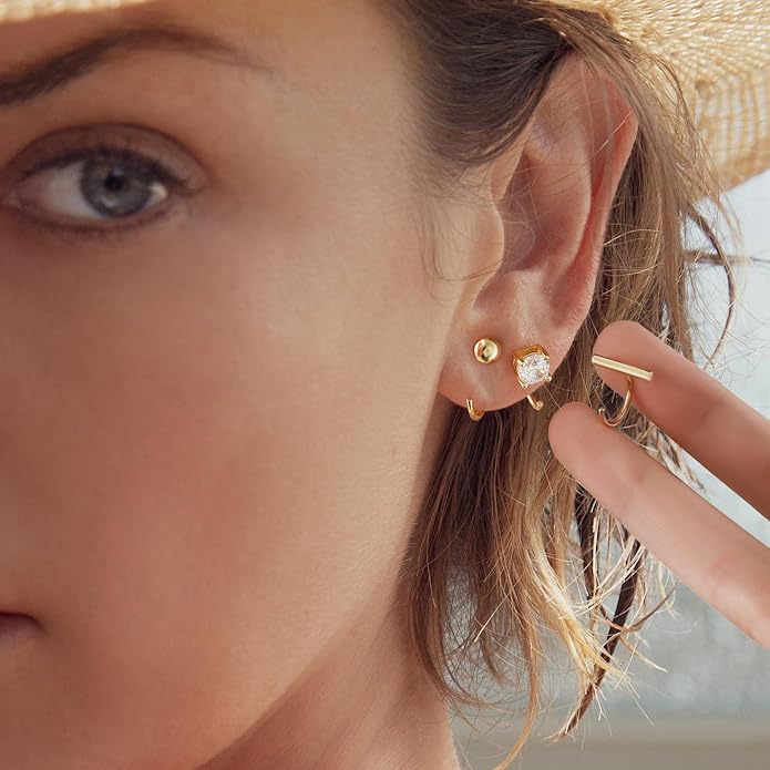 CHIC & ARTSY 925 Sterling Silver Half Hoop Earrings for Women, Small Huggie Hoops Set with Ball Bar Star Moon Cross & Pearl, Lightweight Comfort Fit Everyday & Sleep Earrings