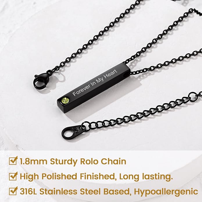 GOLDCHIC JEWELRY Personalized Birthstone Name Necklaces for Men Women, Engraved Family Names Necklace with Birthstone Vertical Bar Necklace, Pendant for Husband/Father/Grandma/Wife Birthday Gifts