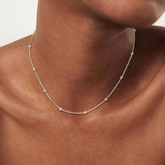 MEVECCO Dainty Gold Chain Choker Necklace 14K Gold Plated Handmade Boho Cute Tiny Beaded Link Choker Necklace Delicate Simple Minimalist Choker Necklace for Women