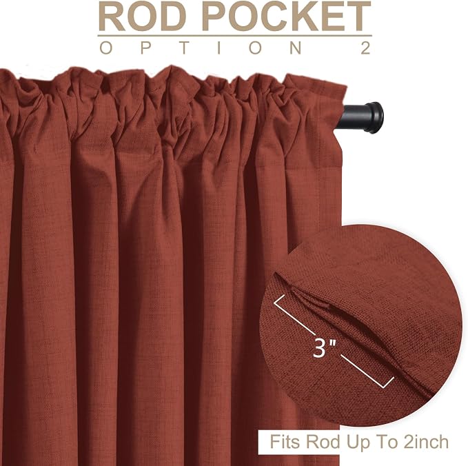 100% Blackout Shield Linen Blackout Curtains for Bedroom 72 Inches Long, Back Tab/Rod Pocket Living Room Drapes, Thermal Insulated Blackout Curtains 2 Panels Set, 50" W x 72" L, Terracotta