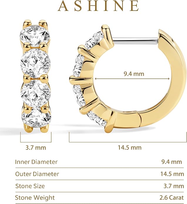 ASHINE 14k Gold Plated Huggie Earrings for Women, Small Hypoallergenic Stainless Steel Post Cuff Hoop Ear Ring Trendy Non Tarnish Cartilage Piercing Dainty Cubic Zirconia Jewelry