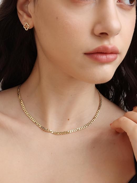 FRUMOS Gold Plated Necklace for Women, Dainty Layered Chain Necklace, Fashion Jewelry for Daily Wear