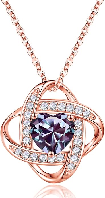 Iefil 925 Sterling Silver Love Knot Birthstone Necklace, Anniversary Birthday Gifts for Women, Jewelry Gift for Wife Mom Girlfriend Daughter