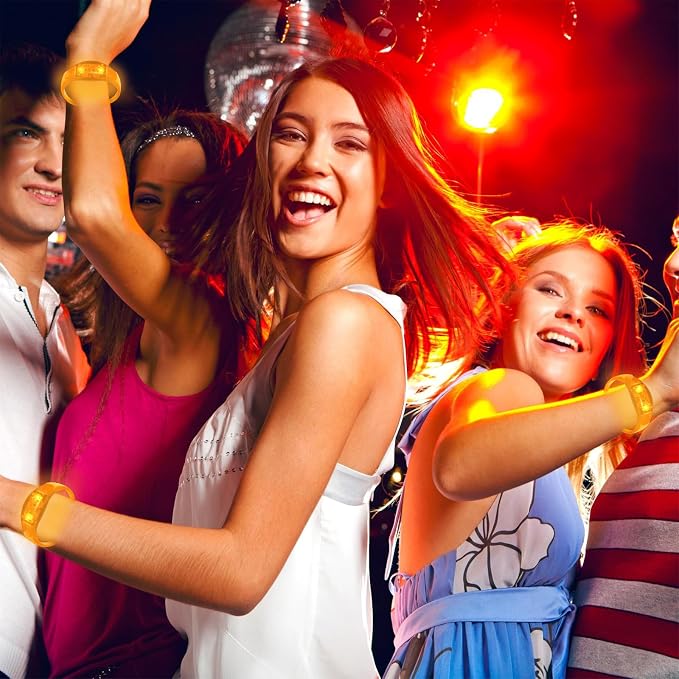 24 Pcs LED Glow Bracelets Sound Activated Led Flashing Bracelet Music Control Light Up Bracelets,Glow in The Dark Party Supplies For Birthday Carnival Concerts Night Events Christmas Gift (orange)