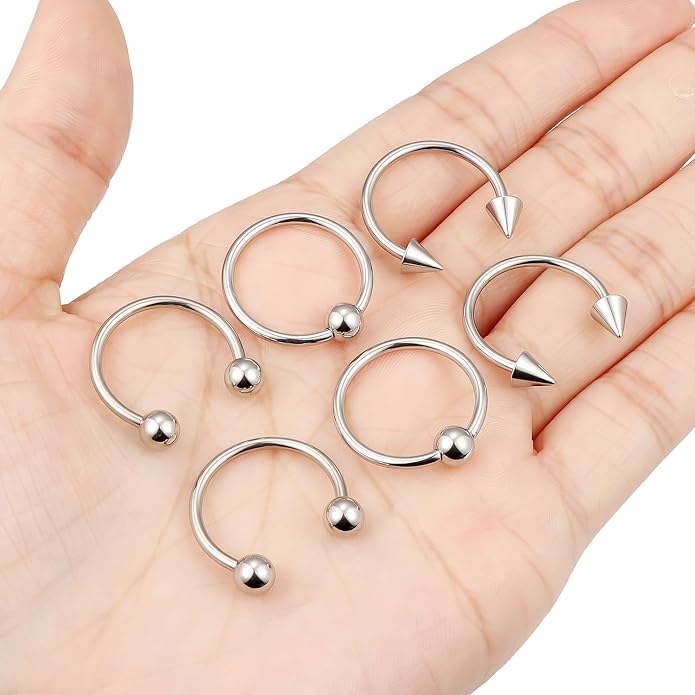 00G 0G 2G 4G 6G 8G 10G 12G 14G 16G Septum Rings Silver Black Surgical Steel Heavy Gauges Earrings Stretching kit Eyebrow Lip Septm Nose Rings Helix Tragus Daith Rook Earrings Hoops 10mm-19mm