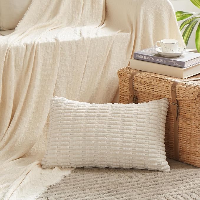 Fancy Homi 4 Packs Decorative Throw Pillow Covers for Living Room Couch Bed, Modern Farmhouse Boho Home Décor Accent Cushion Case, 24" x 16", Cream