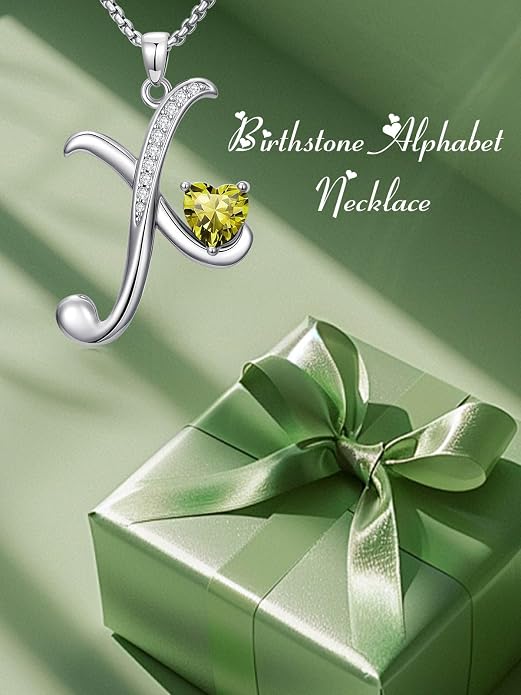 Birthday Gifts for Women Alphabet A to Z Initial Birthstone Pendant Necklaces for Women - 18k White Gold Plated Personalized Name Jewelry Anniversary Graduation Gifts for Wife Her Daughter Girlfriend(with Gift Box)