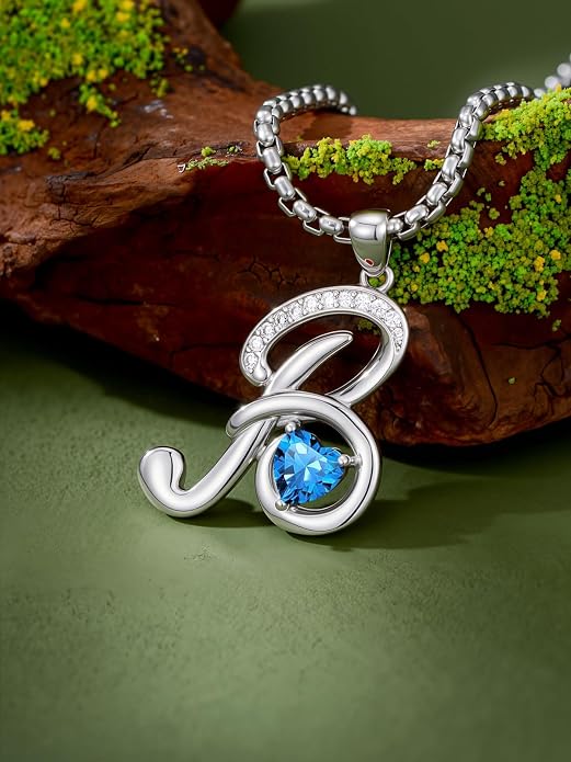 Birthday Gifts for Women Alphabet A to Z Initial Birthstone Pendant Necklaces for Women - 18k White Gold Plated Personalized Name Jewelry Anniversary Graduation Gifts for Wife Her Daughter Girlfriend(with Gift Box)