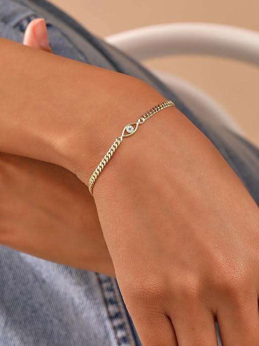 Charm Bracelet for Women Gold Trendy Non Tarnish Sideways 14K Gold Plated Simple Dainty Chain Jewelry Gift