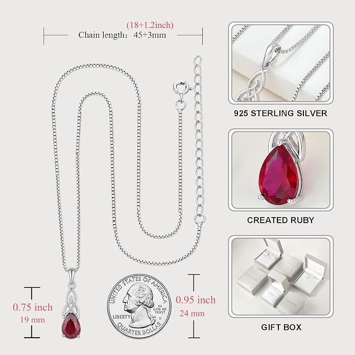 STARCHENIE Teardrop Necklace for Women 925 Sterling Silver Irish Celtic Knot Pendant Birthstone Jewelry