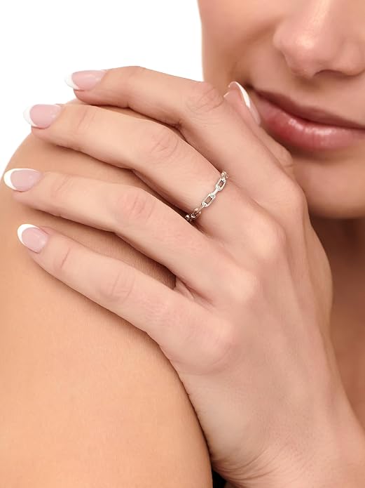 DEVATA Gold or Rhodium Plated Sterling Silver 925 – Eternity, Band Ring for Women – Heart, Knot, Clover, Infinity, Mariner, Cable, Curb, Cuban, Figaro, Daisy, Rope, Ribbed, Dome