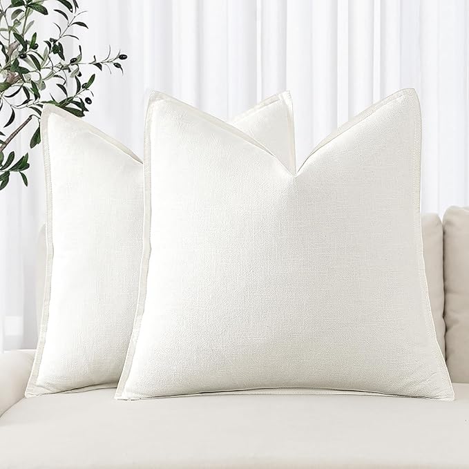 MIULEE Decorative Linen Euro Sham Pillow Covers 28x28 Inch Cream White | Boho Farmhouse Neutral Couch Throw Pillows for Bed, Pack of 2 Accent Modern Pillowcases, Sofa Livingroom Home Decor