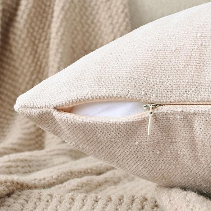 Set of 4 Soft Textured Decorative Throw Pillow Covers 20x20 Inch Cozy Farmhouse Cushion Cover Square Accent Pillow Cases for Bed Couch Sofa Living Room, Light Beige
