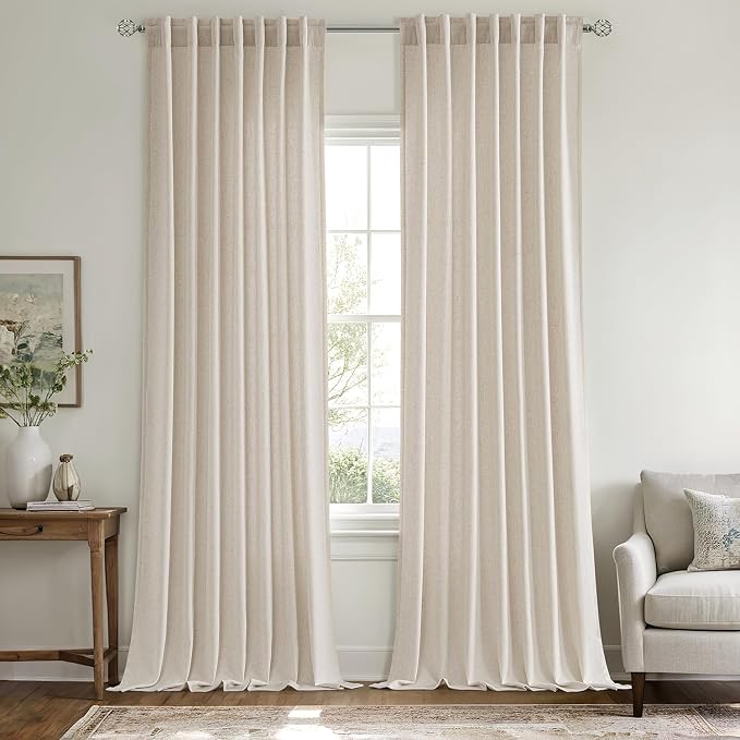 MIULEE Non-See-Through Privacy Linen Curtains 52W x 90L Inch Linen | 2 Panels, Light Filtering, Semi Sheer Window Curtains, Farmhouse Textured, Back Tab Drapes for Bedroom Living Room