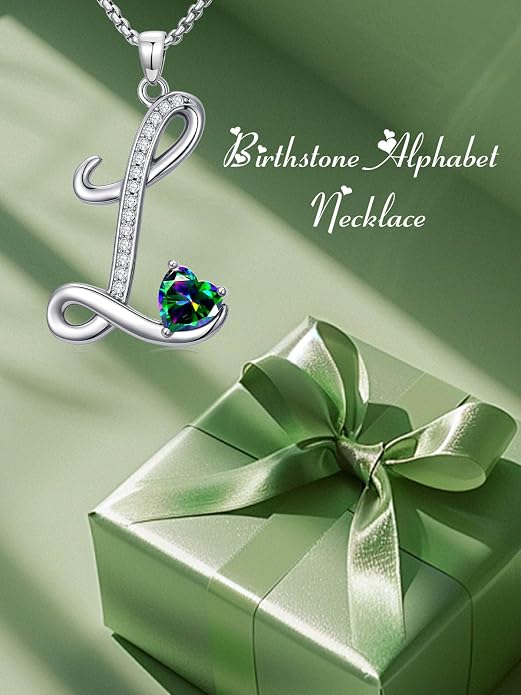 Birthday Gifts for Women Alphabet A to Z Initial Birthstone Pendant Necklaces for Women - 18k White Gold Plated Personalized Name Jewelry Anniversary Graduation Gifts for Wife Her Daughter Girlfriend(with Gift Box)