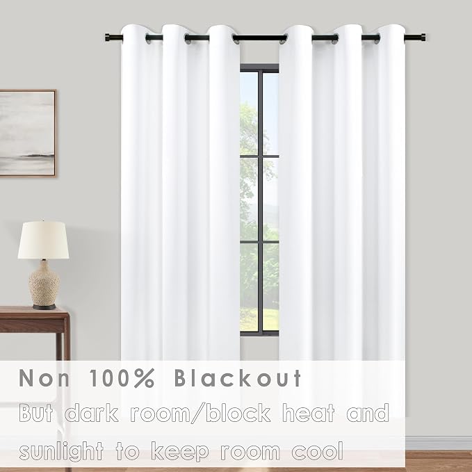 KOUFALL White Room Darkening Curtains 72 Inches Long for Bedroom 80% Blackout Grommet Thermal Insulated Light Blocking Drapes for Living Room 72 Inch Length 2 Panels