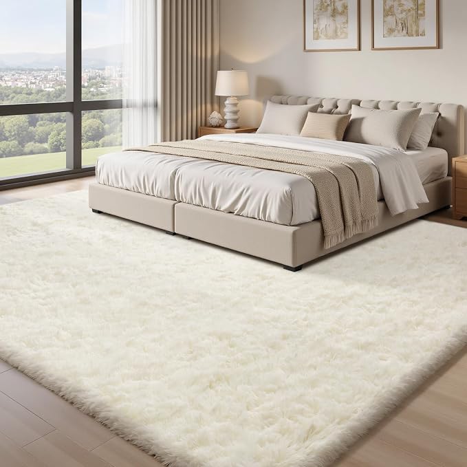 Sour Lemon Area Rugs 9x12 Living Room, Cream Large Area Rug Shag Shaggy Carpet Soft Plush Furry Bedside Rug, Machine Washable Area Rugs for Bedroom Kids Girls Boys Home Decor Anti Slip