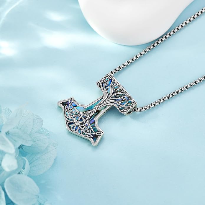 Mjolnir Hammer Necklace Sterling Silver Thor Hammer Pendant Necklace Nordic Viking Jewelry Gifts for Women