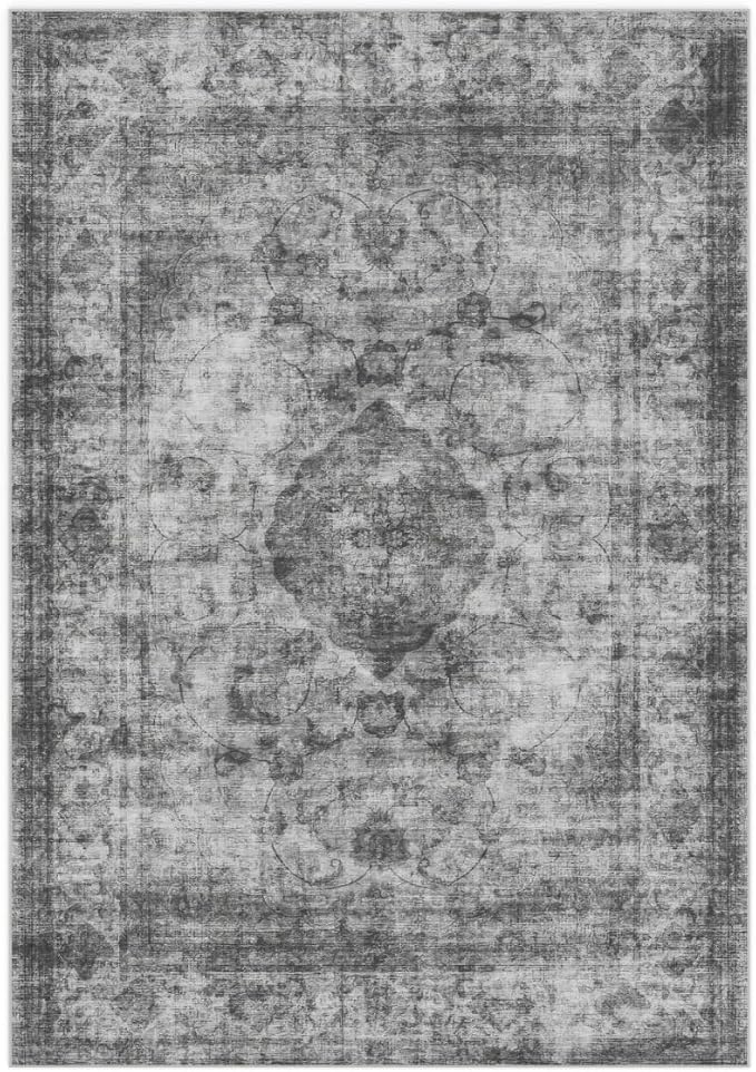 2x3 Rug for Entryway Hallway-Vintage Farmhouse Boho Floral Neutral Washable Stain Resistant Indoor Rugs for Home Decor(Ashen Black)