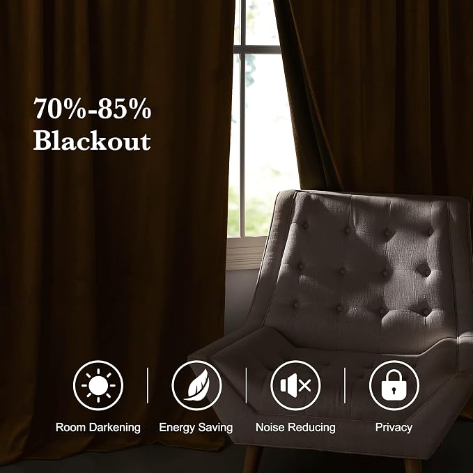 RYB HOME Luxurious Bronze Velvet Curtain Panels for Living Room Bedroom, Heavy Duty Thermal Insulated Floor-Length Back Tab Velvet Drapes for Vintage Decor, 52" W x L96 L, 2 Panels Set