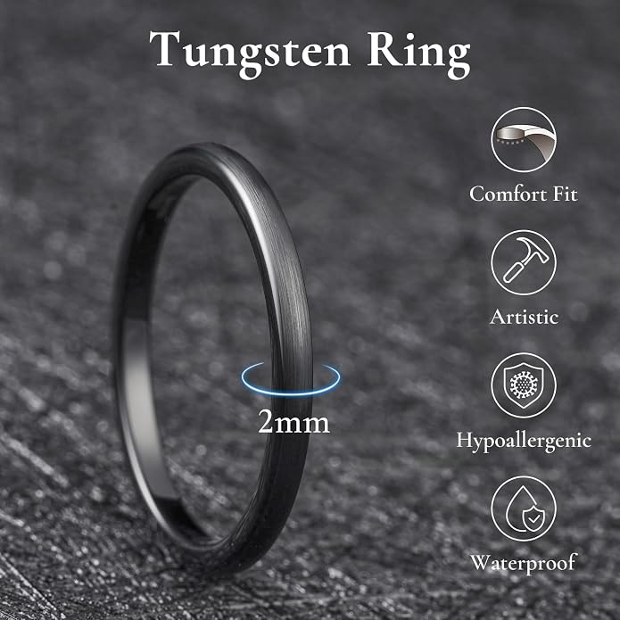 King Will Wedding Band for Men Women, 2/4/6/7/8mm Domed Matte Brushed Tungsten Carbide Rings, Solid/Dual Color Engagement Rings, Comfort Fit