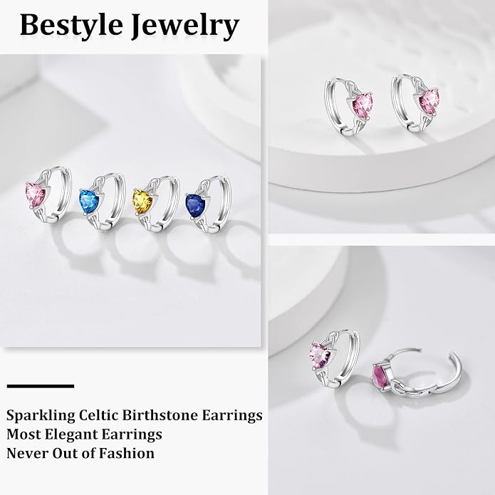 Bestyle 925 Sterling Silver Huggie Hoop Earrings Small Birthstone Hoop Earrings for Women Hypoallergenic Silver Huggie Earring,Great Birthday Earrings Gift for Daughter Wife Mom