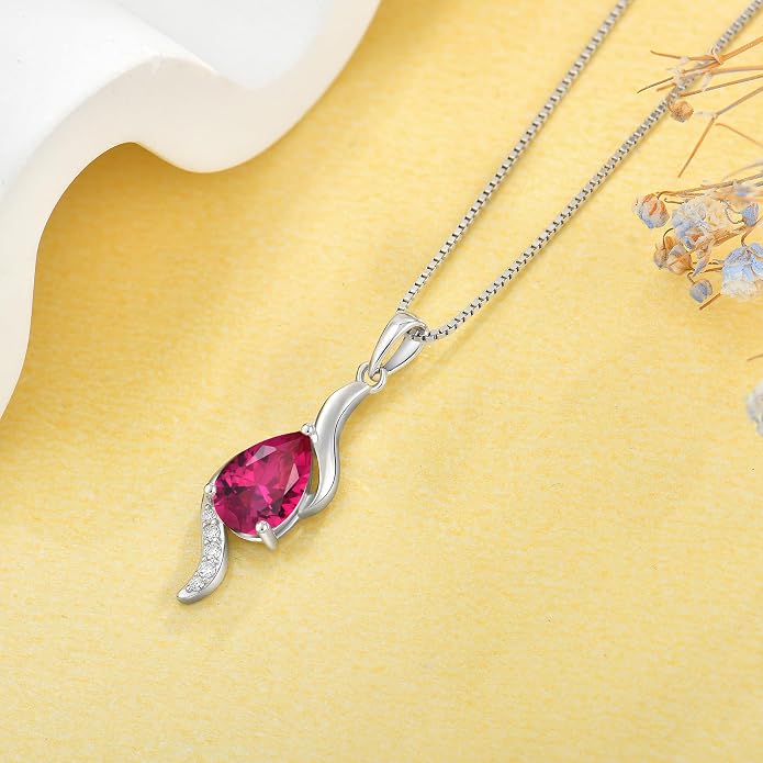 JO WISDOM Birthstone Necklace for Women Teardrop Cubic Zirconia Necklace 925 Sterling Silver Fine Jewelry Birthday Gifts for Women