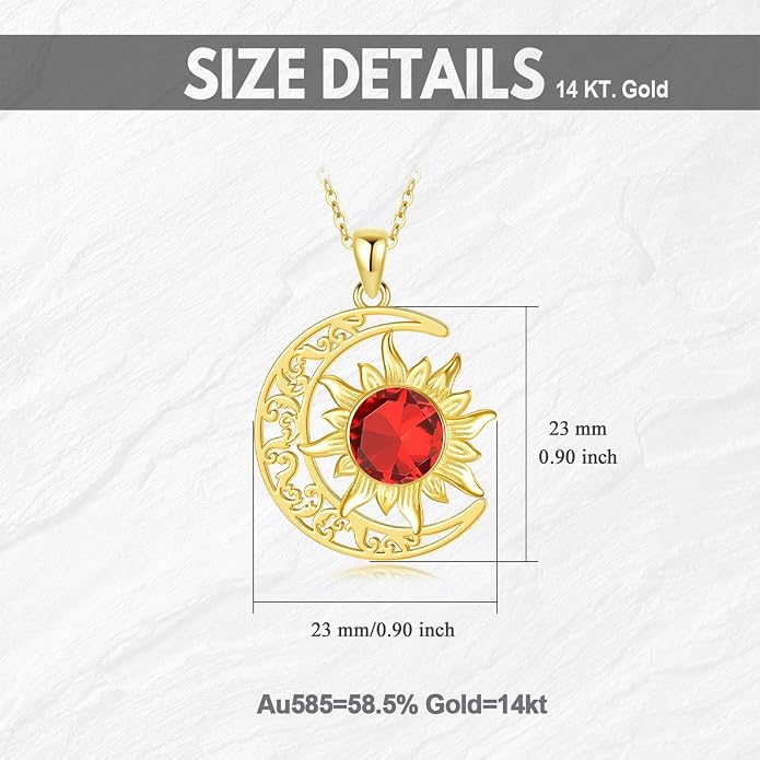 Crescent Moon Necklace for Women 18K Gold Plated Silver Moon and Sun Pendant with Gemstone Dainty Birthstone Jewelry Pendant Necklace for her